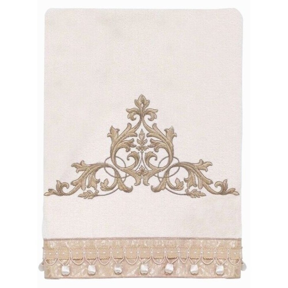 Avanti Monaco Bath Towels Set of 2 Embroidered Beaded Beautiful Ivory 25"x50"